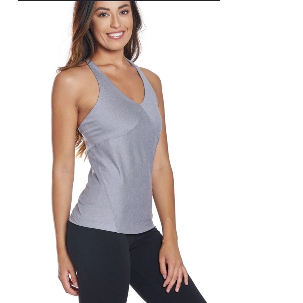 Prana Albia Yoga Tank Top Grey Striped Racerback Built-in Bra  L yoga Pilates